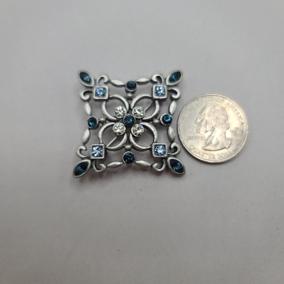 Vintage Lia Signed Silver Tone Blue Teal Stone Brooch Pin - Picture 3 of 3